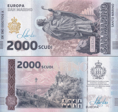 San Marino Republic 2000 Scudi San Marino UNC COMM. Test Note