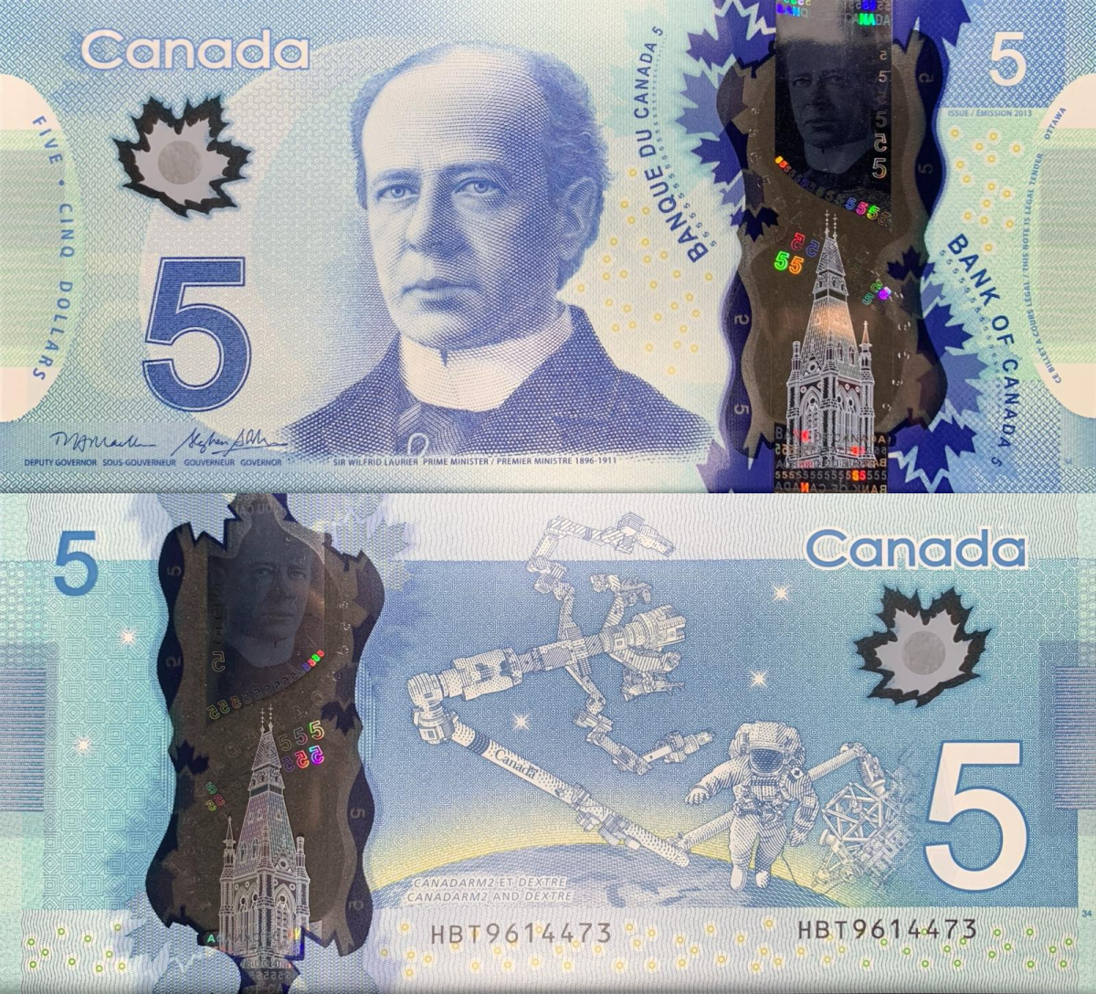 Canada 5 Dollars 2013 P 106b Polymer UNC Lot 3 pcs