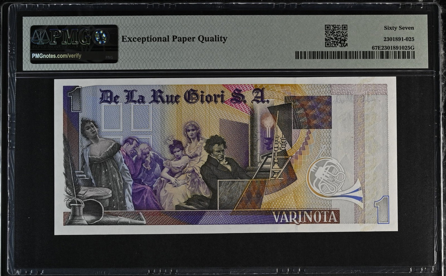 De La Rue Giori S.A. Test Note ND Beethoven Varinota UNC PMG 67 EPQ With S/N