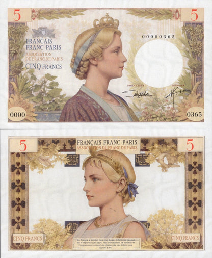 French TEST NOTE 5 Francs Oil Painting Style beauty Commemorative Banknote UNC