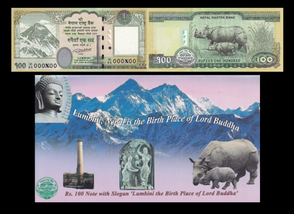 Nepal 100 Rupees 2019 P 80 UNC LOW SERIAL NO. 000XXX With Folder