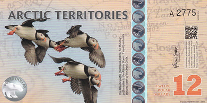 Arctic Territories 12 Dollars 2014  Puffins UNC Series A Polymer