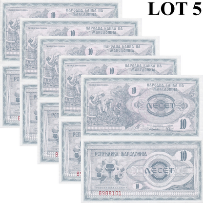 Macedonia 10 Denari 1992 P 1 UNC 1/20 Bundle Lot 5 pcs