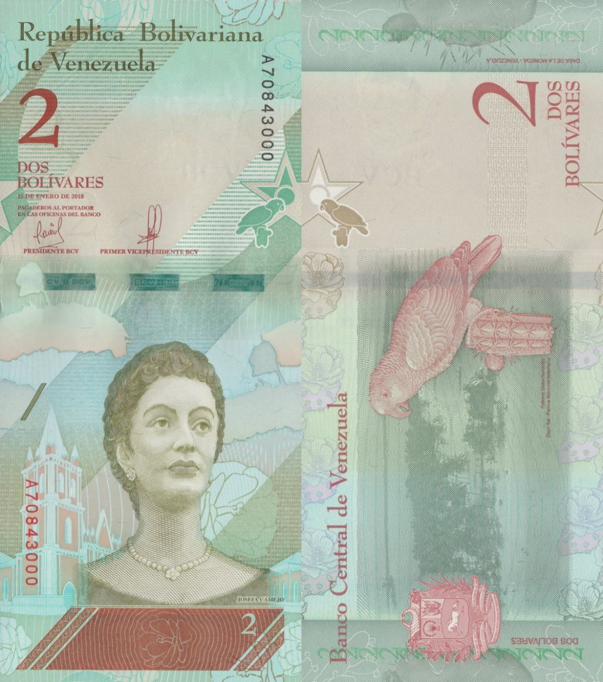 Venezuela 2 Bolívares 2018 P 101 UNC 1/20 Bundle Lot 5 pcs