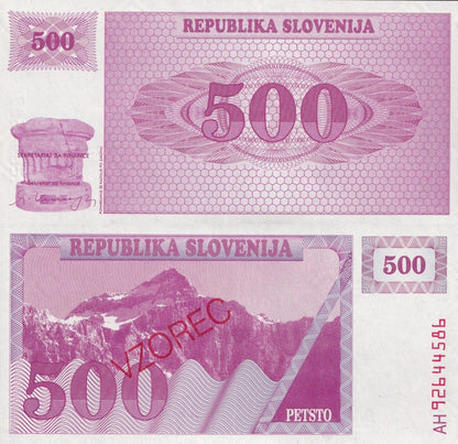 Slovenia 500 Tolarjev 1990 P 8b UNC SPECIMEN 1/10 Bundle Lot 10 pcs