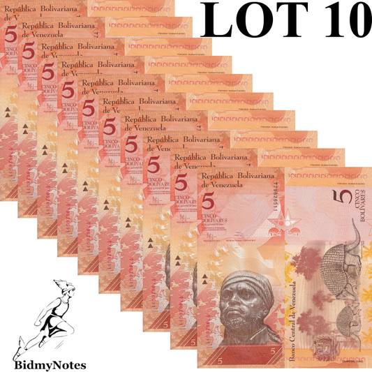 Venezuela 5 Bolivares 2007-2014 P 89 Random Sign UNC 1/10 Bundle LOT 10 pcs