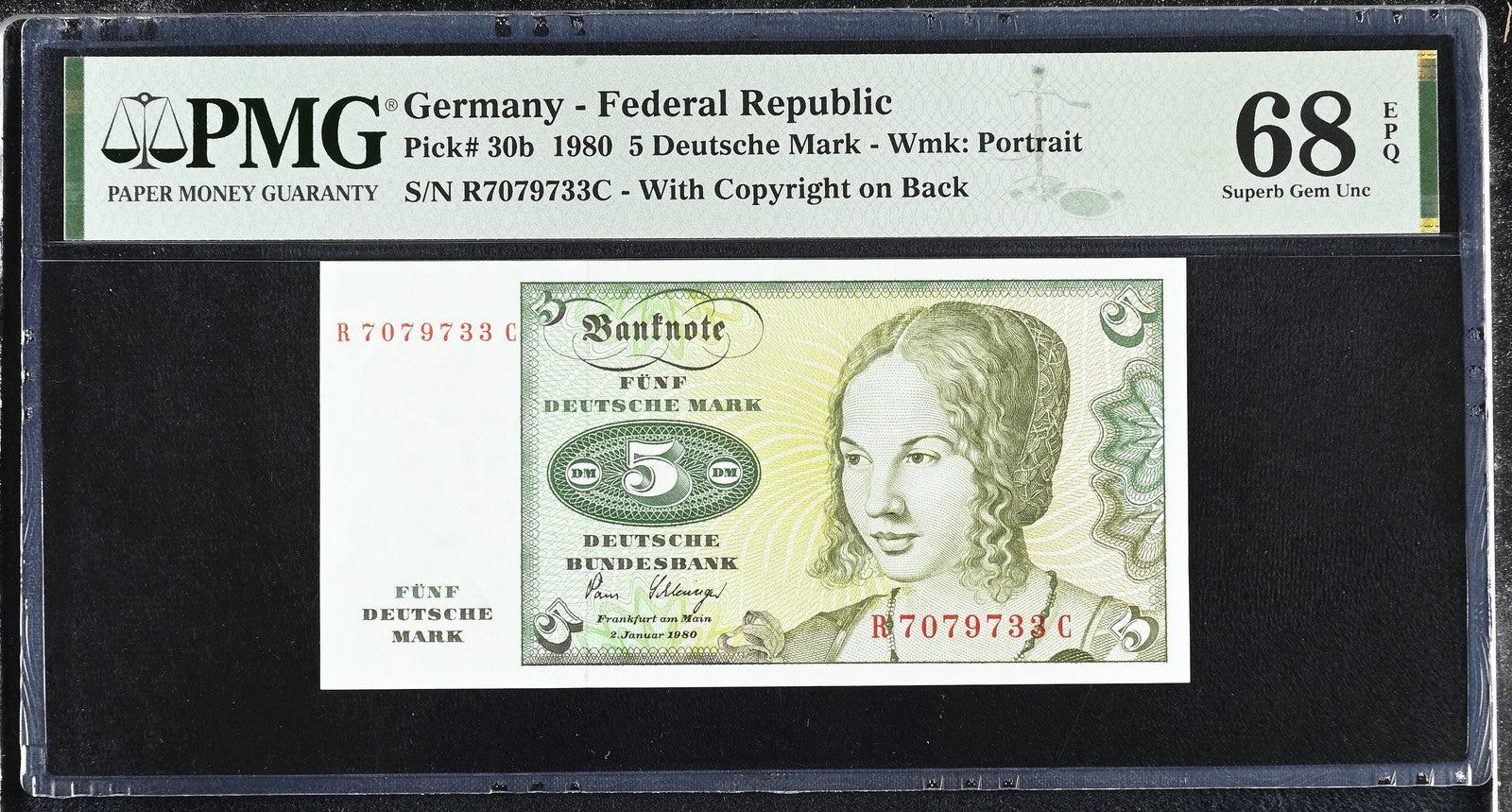 Germany Federal Republic 5 Deutsche Mark 1980 P 30b UNC PMG 68 EPQ 2nd TOP POP