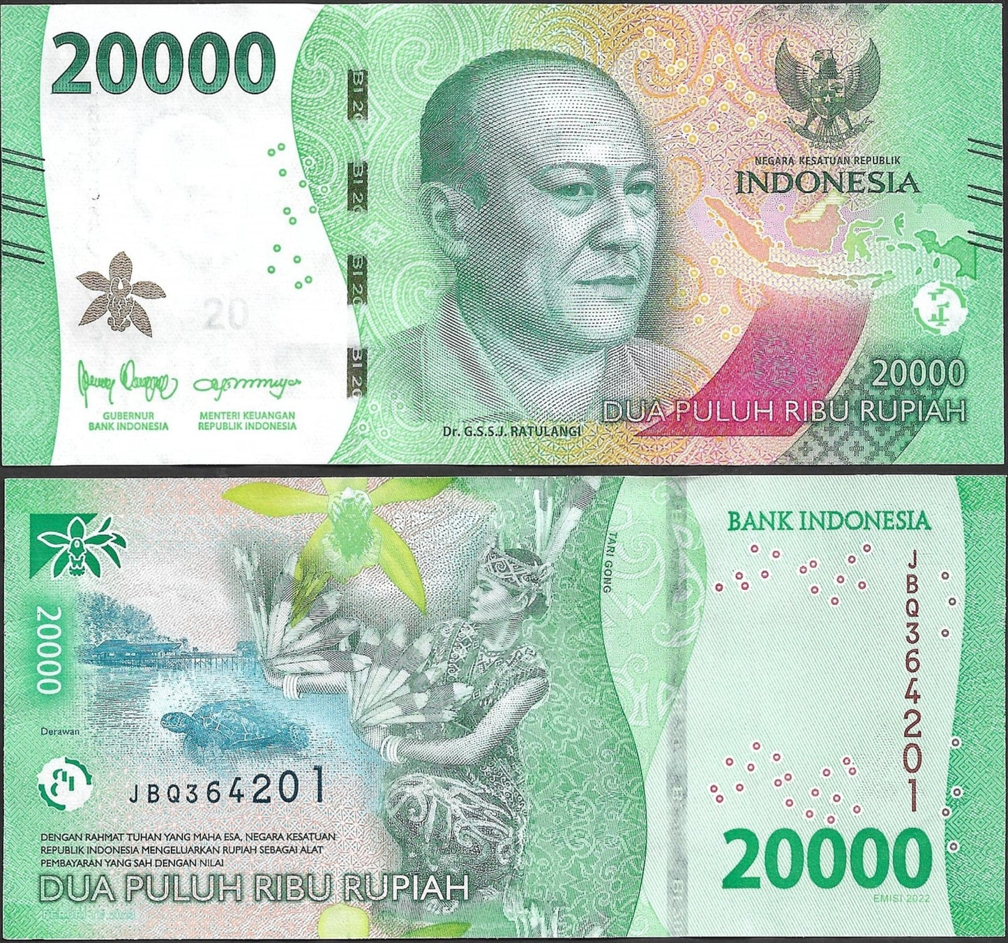 Indonesia 20000 Rupiah 2022/2023 P 166 UNC
