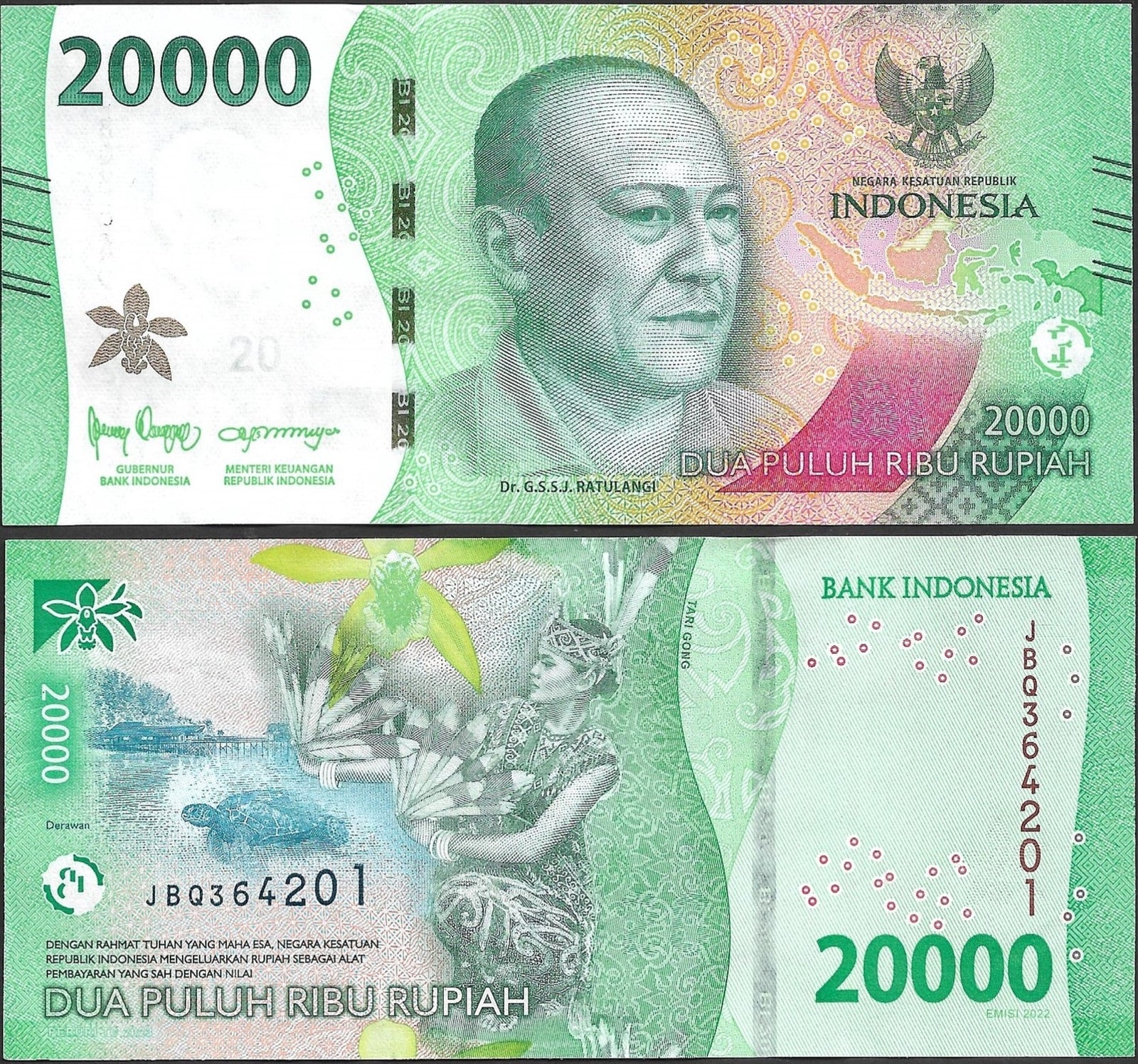 Indonesia 20000 Rupiah 2022/2023 P 166 UNC