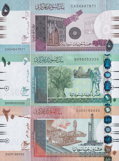Sudan 5 10 20 Sudanese Pounds 2017 P 72d 73c 74d(2) UNC Set 3 pcs