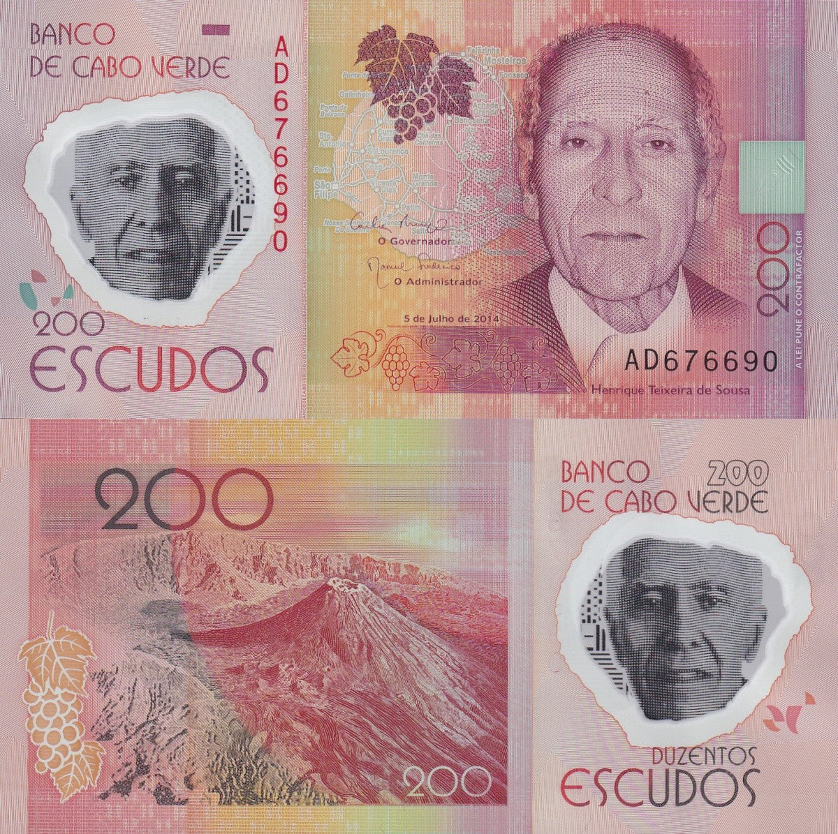 Cape Verde Cabo Verde 200 Escudos 2014 P 71 Polymer UNC 1/20 Bundle Lot 5 pcs