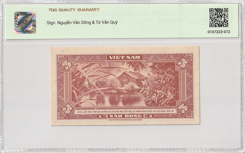 South Viet Nam 5 Dong ND (1955) P 13a AU TQG 58 EGPQ With Hard Case