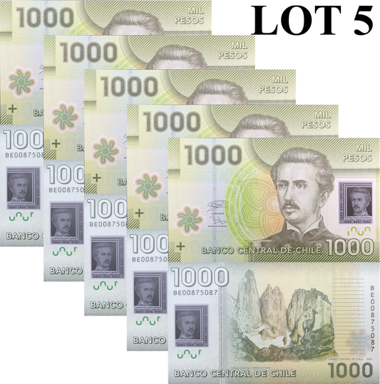 Chile 1000 Pesos 2020 P 161 Polymer UNC 1/20 Bundle Lot 5 pcs