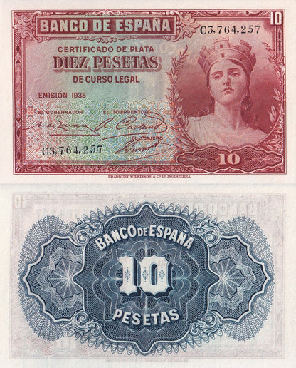 Spain 10 Pesetas 1935 P 86 UNC
