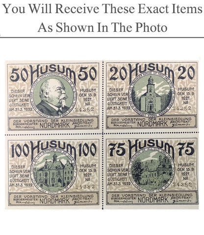 Germany Notgeld HUSUM 20 50 75 100 Pfennig 1921 UNCUT Full Set 4 pcs