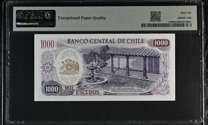 Chile Banco Central 1000 Escudos 1967-76 P 146 UNC PMG 66 EPQ 2nd TOP POP