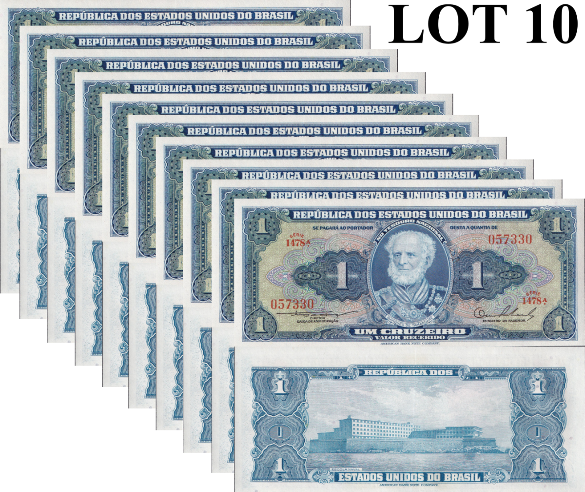 Brazil 1 Cruzeiro ND 1954-1958 P 150 UNC 1/10 Bundle Lot 10 pcs