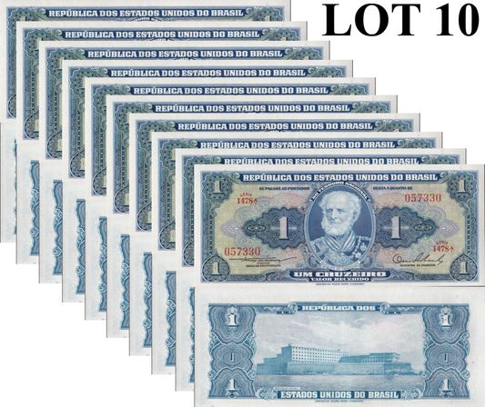 Brazil 1 Cruzeiro ND 1954-1958 P 150 UNC 1/10 Bundle Lot 10 pcs