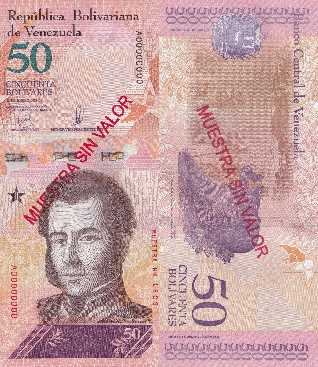 Venezuela 50 Bolivars 2018 P 105 UNC SPECIMEN