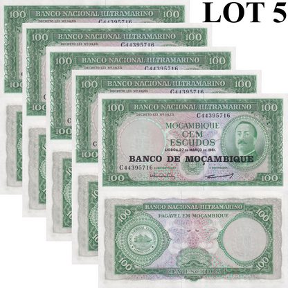 Mozambique 100 Escudos 1961 (1976) P 117 UNC 1/20 Bundle Lot 5 pcs