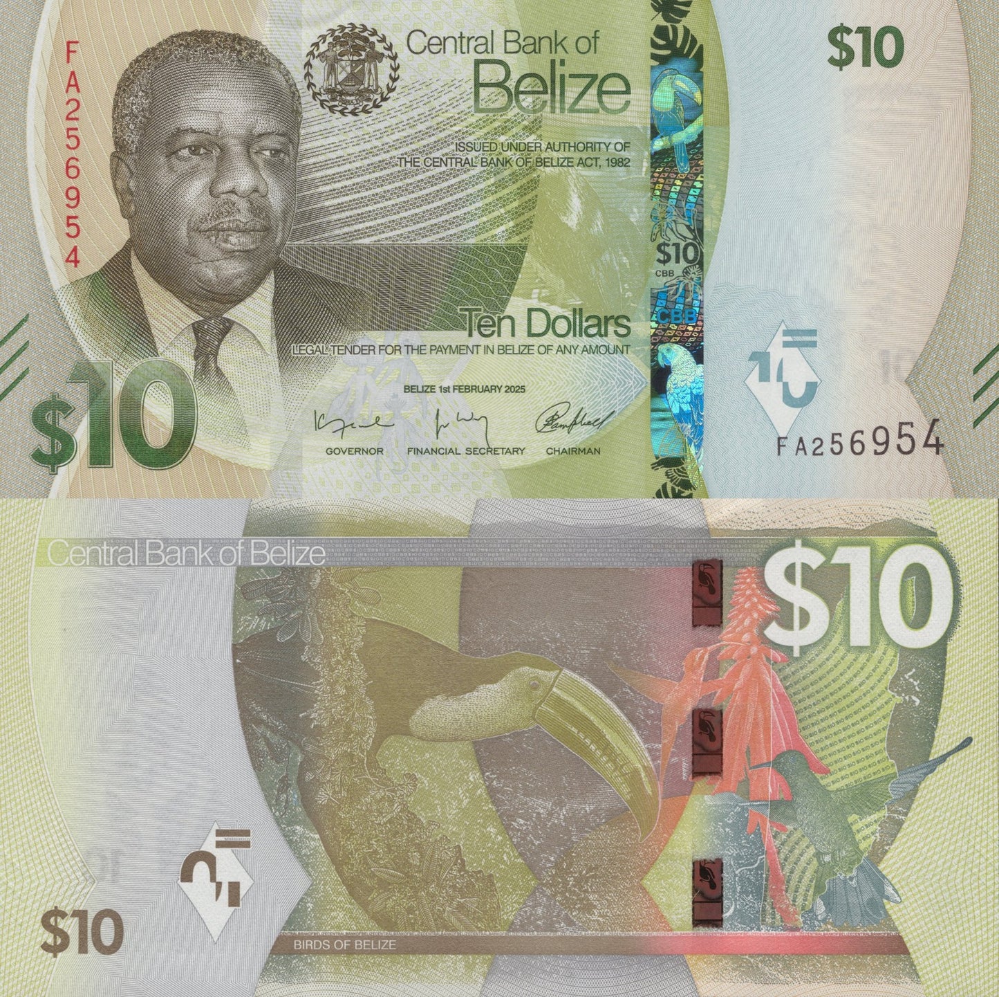 Belize 10 Dollars 2025 P New Issue UNC