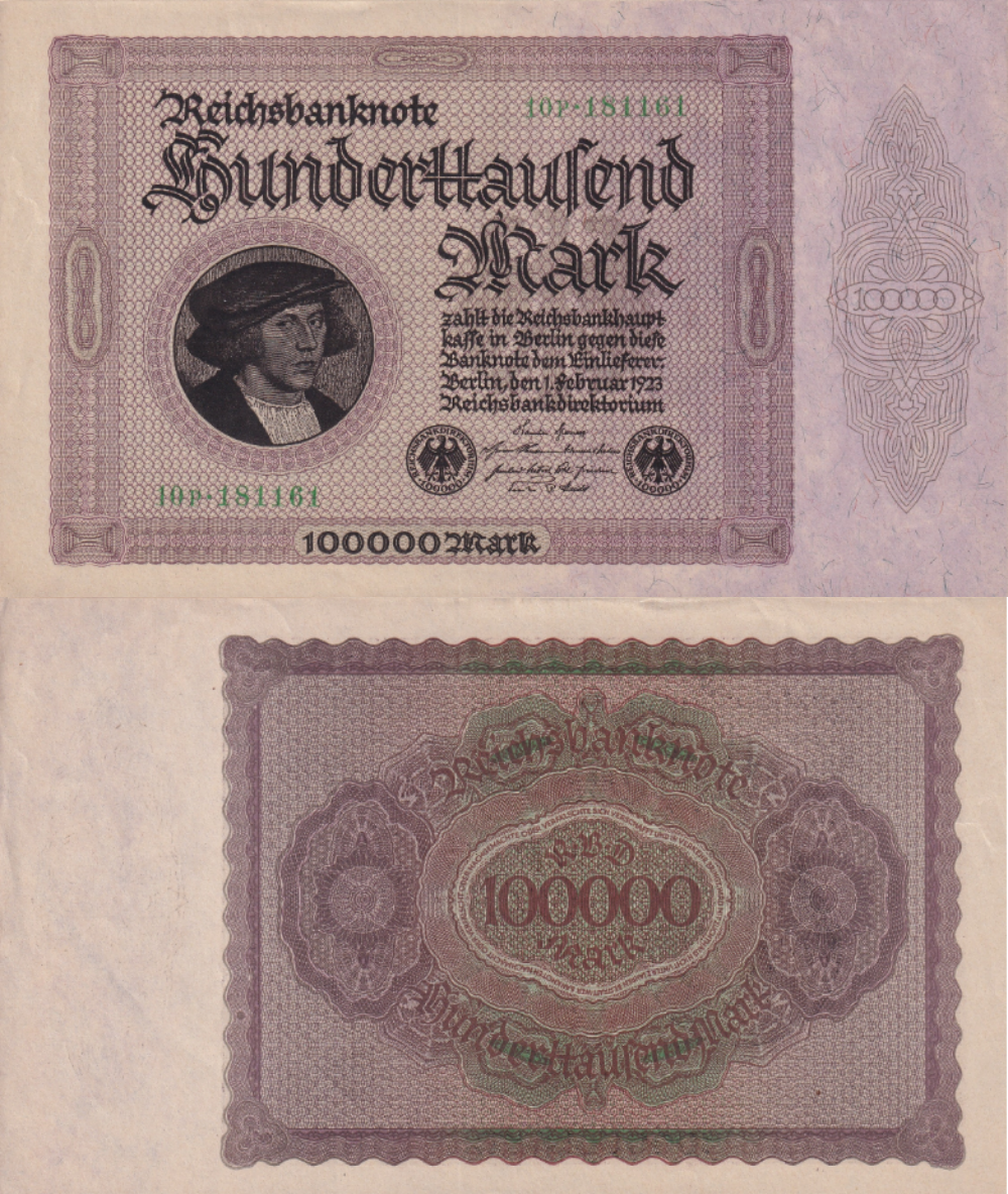 Germany 100000 Mark 1923 P 83 AU Large Size Note Lot 3 pcs