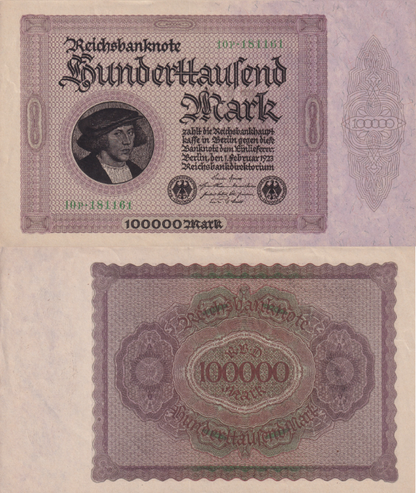 Germany 100000 Mark 1923 P 83 AU Large Size Note Lot 3 pcs