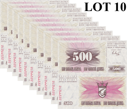 Bosnia & Herzegovina 500 Dinara 1992 P 14 UNC 1/10 Bundle Lot 10 pcs