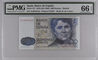 Spain Banco de España 500 Pesetas 1979 ND 1983 P 157 UNC PMG 66 EPQ 3rd TOP POP