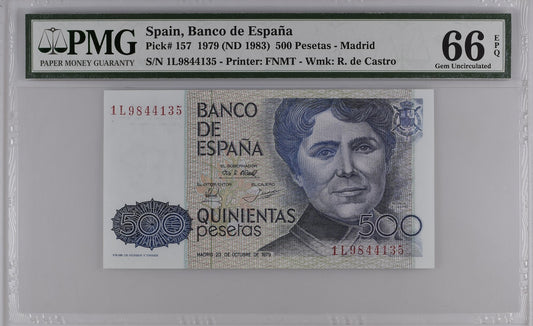 Spain Banco de España 500 Pesetas 1979 ND 1983 P 157 UNC PMG 66 EPQ 3rd TOP POP