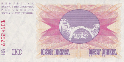 Bosnia & Herzegovina 10 Dinara 1992 P 10 UNC