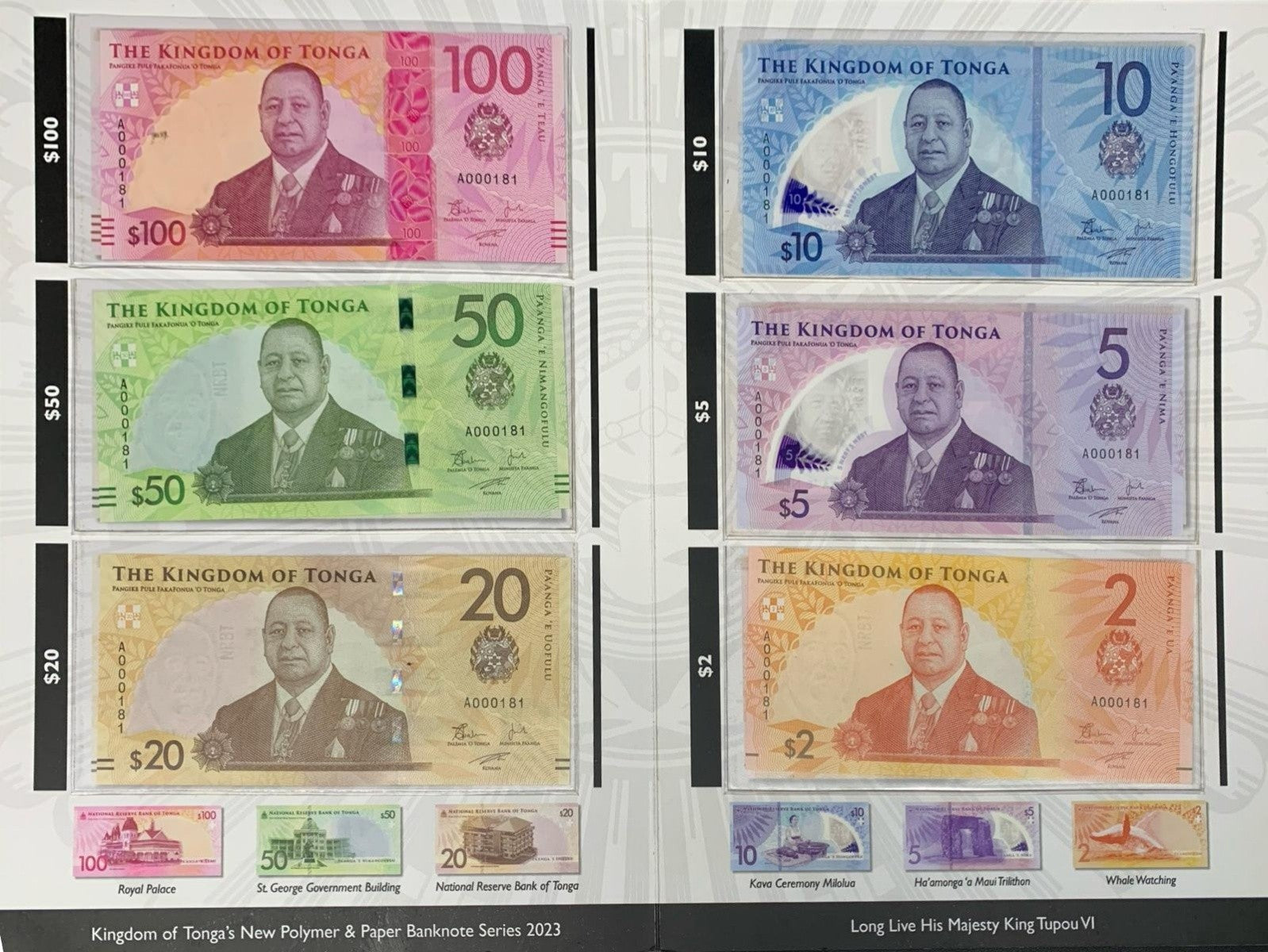 Tonga 2-100 Pa'anga 2023 P 50-55 Paper Polymer UNC Set 6 p Match LOW No. 181 W/F