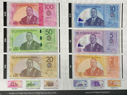 Tonga 2-100 Pa'anga 2023 P 50-55 Paper Polymer UNC Set 6 p Match LOW No. 181 W/F