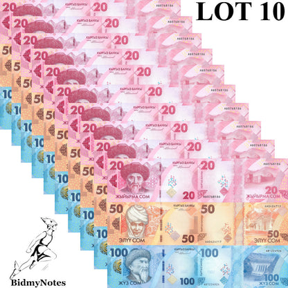 Kyrgyzstan 20 50 100 Som 2023 2024 P New Design issue UNC Set 3 pcs LOT 10