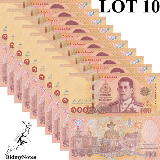 Thailand 100 Baht 2020 P 140 Coronation Commemorative UNC 1/10 Bundle LOT 10 pcs