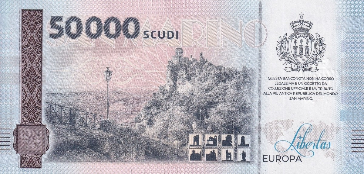 San Marino Republic 50000 Scudi Palazzo Pubblico UNC Commemorative Test Note