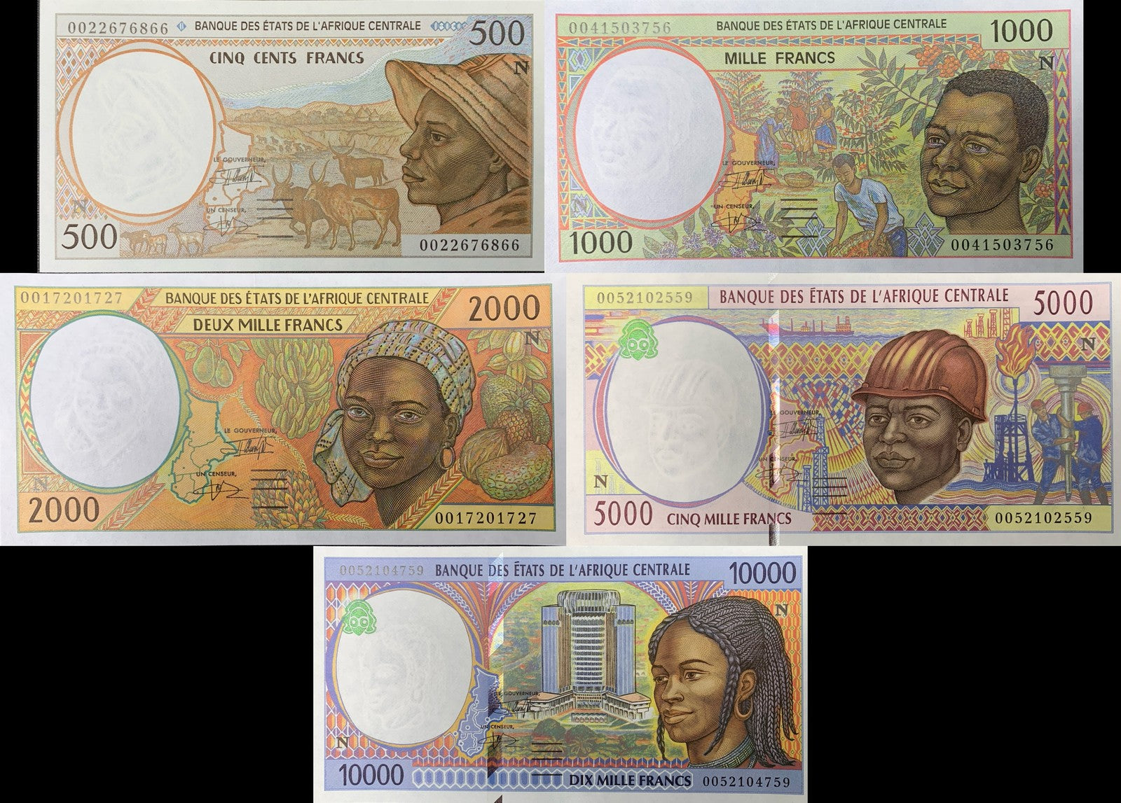 Central African States Gabon 2000 P 501Ng 502Ng - 505Ng Code N UNC Set 5 pcs