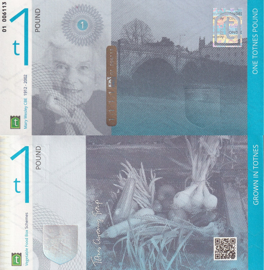 British 1 Totnes Poumd Mary Wisley CBE UNC LOW SERIAL NO. 00XXXX