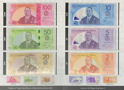 Tonga 2-100 Pa'anga 2023 P 50-55 Paper Polymer UNC Set 6 Match Binary 000110 W/F