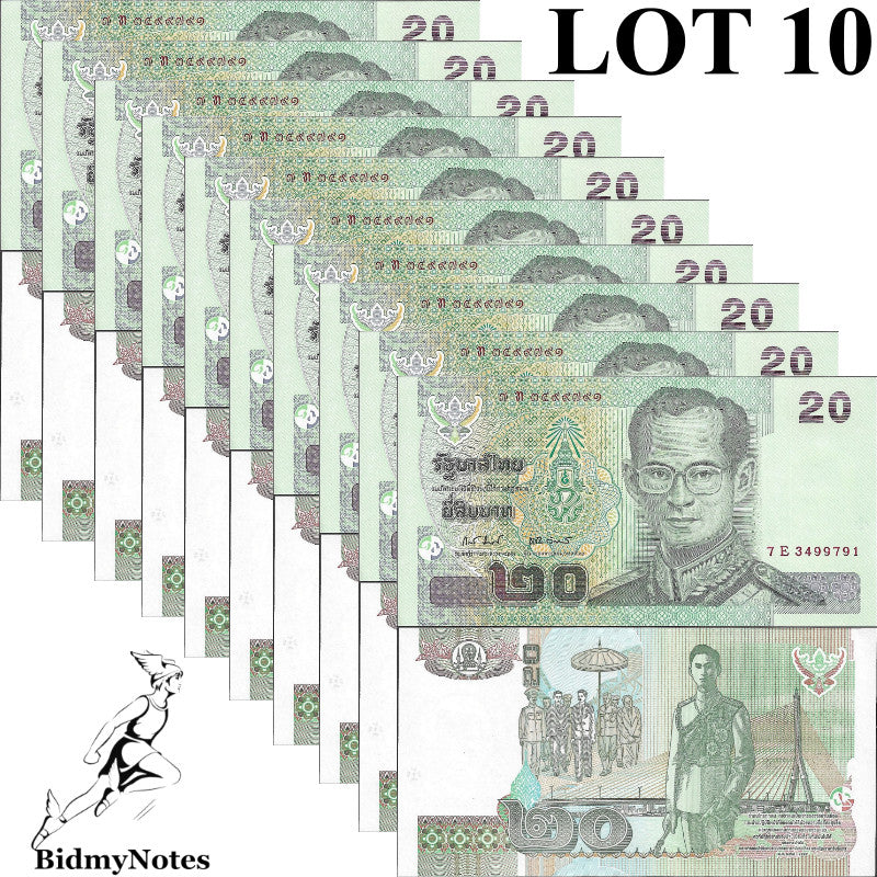 Thailand 20 Baht 2003 P 109 UNC LOT 10 pcs