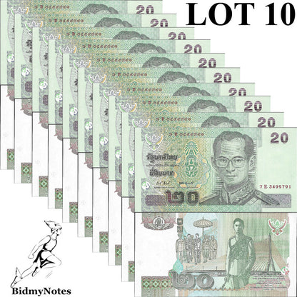 Thailand 20 Baht 2003 P 109 UNC LOT 10 pcs