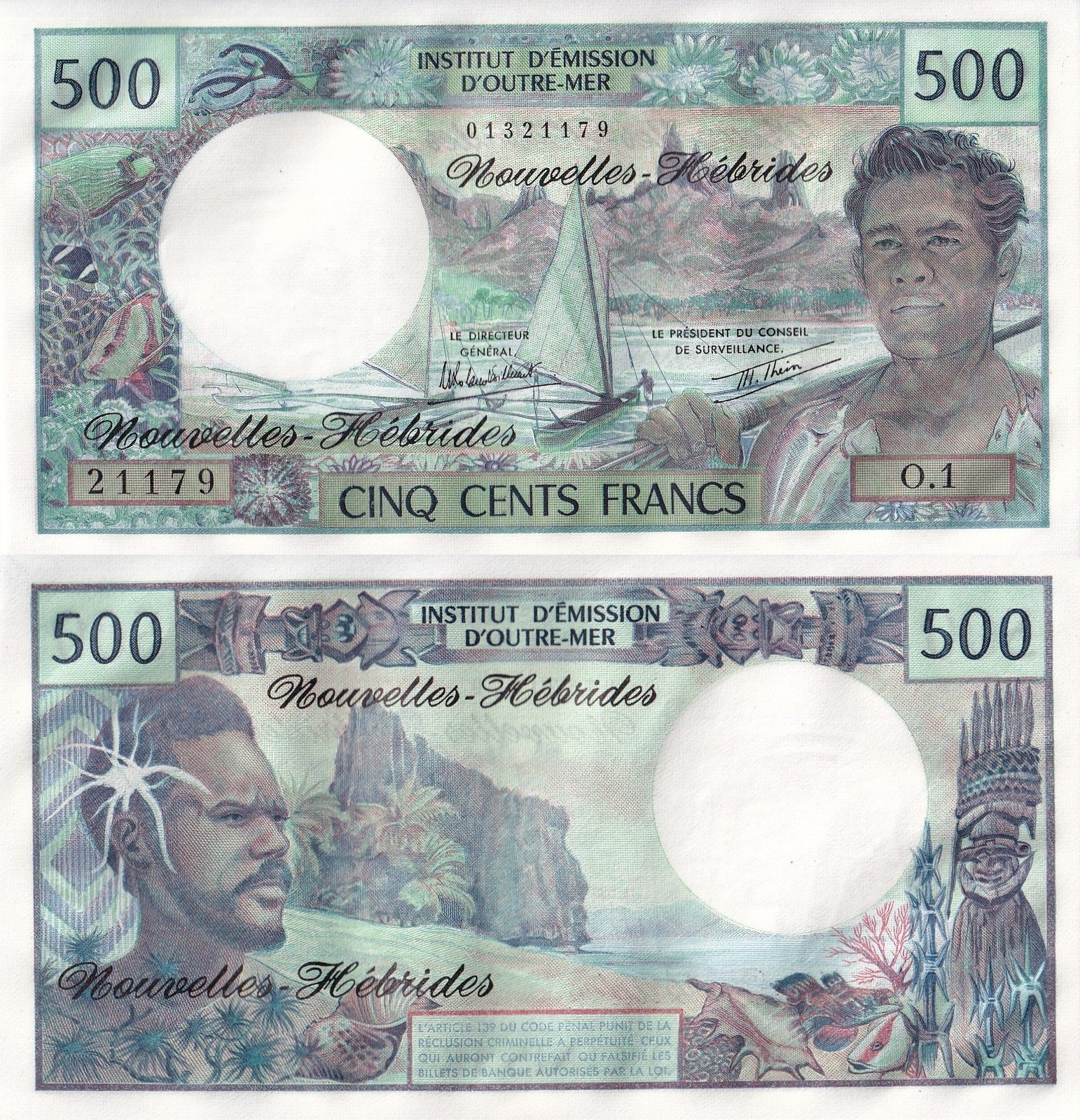 New Hebrides 500 Francs 1980 P 19 UNC