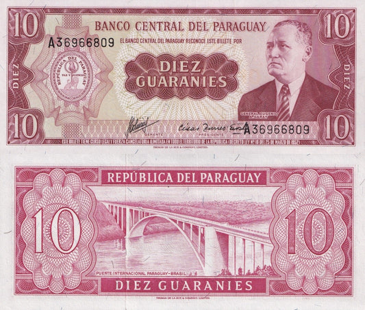 Paraguay 10 Guaraníes 1952 P 196 UNC