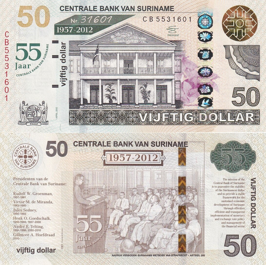 Suriname 50 Dollars 2012 P 167 Commemorative UNC W/ Folder