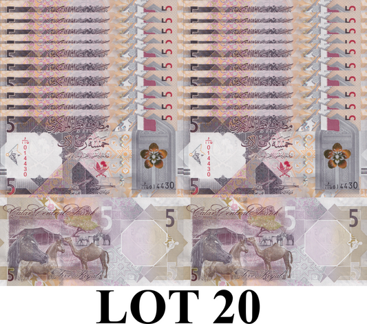Qatar 5 Riyals 2025/2026 P New Design UNC 1/5 Bundle Lot 20 pcs