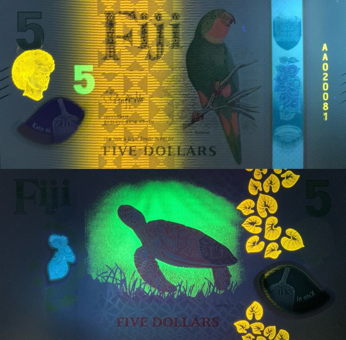 Fiji 5 Dollars 2026 P New Polymer Design UNC AA Prefix With Folder