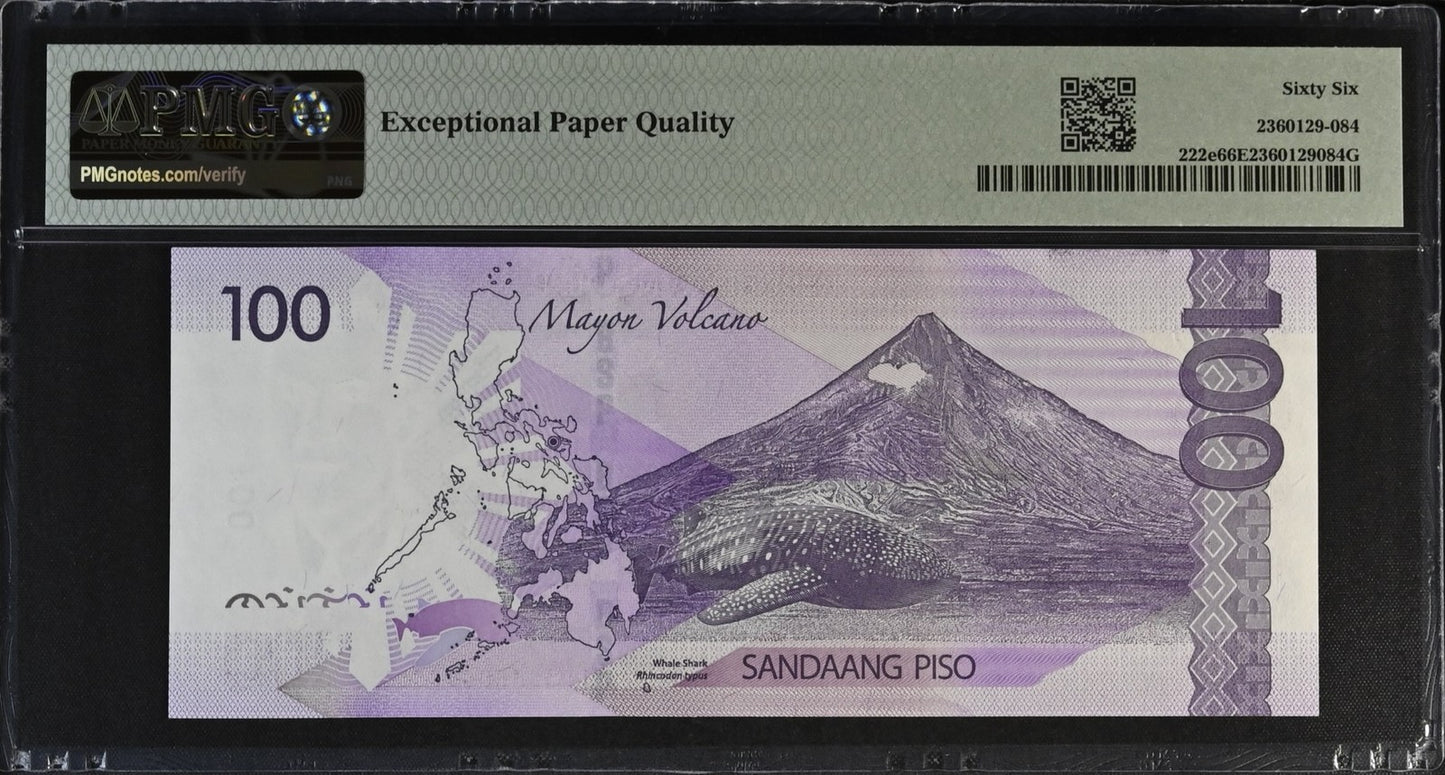 Philippines Bangko Sentral 100 Piso 2019 P 222e UNC PMG 66 EPQ SOLID 1 - 111111