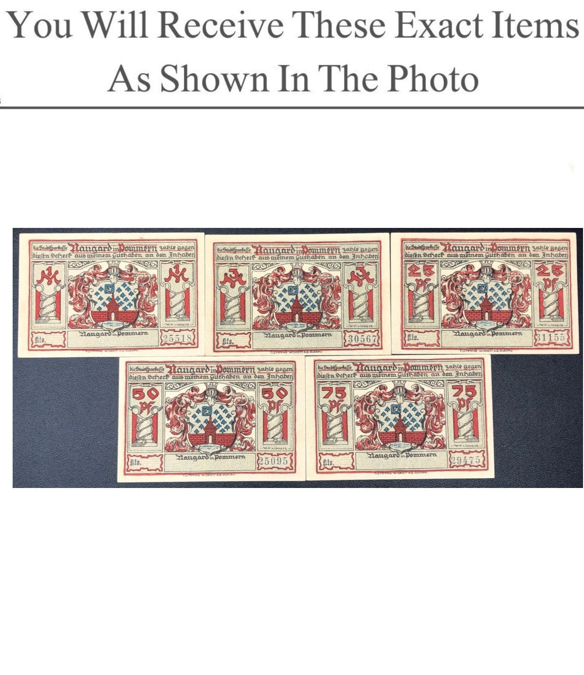 Germany Notgeld NOWOGARD 25 50 75 Pfennig 1 3 Mark 1922 Full Set 5 pcs