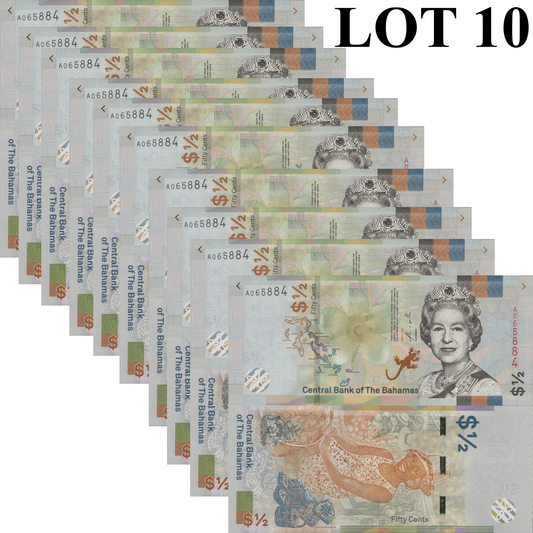 Bahamas 1/2 Dollar 2019 P A77 QEII UNC 1/10 Bundle Lot 10 pcs