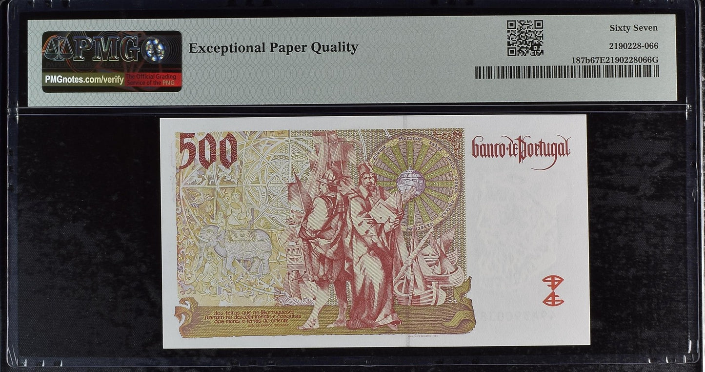 Portugal Banco de Portugal 500 Escudos 1997 P 187b UNC PMG 67 EPQ 2nd TOP POP